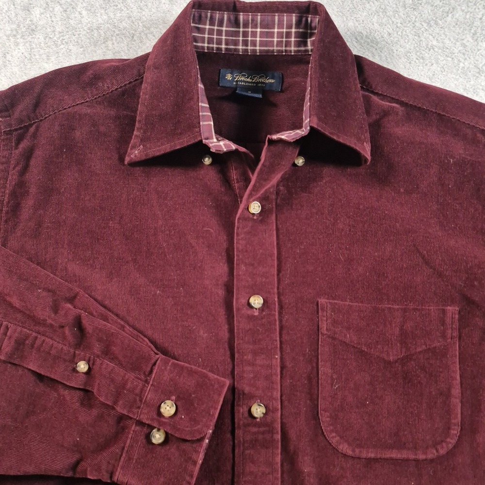 Brooks Brothers Corduroy Shirt Red 100% Cotton Cord Overshirt Men's Medium